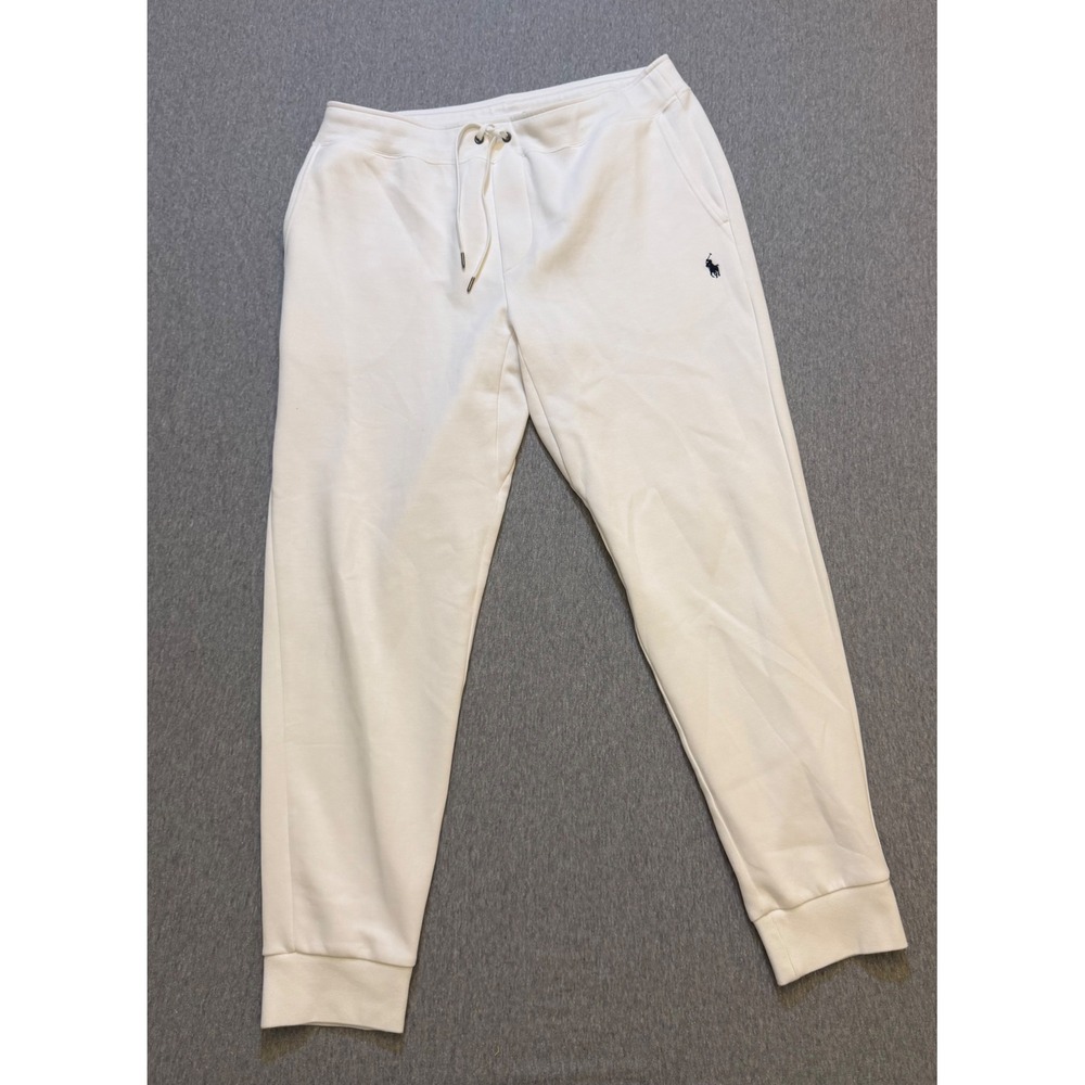 Polo Ralph Lauren Mens White Fleece Jogger Sweatpants Navy Pony Logo Size Large